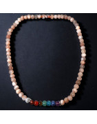 Collier Pierre de lune rose 7 Chakras Pierres de 8mm