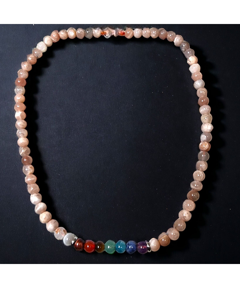 Collier Pierre de lune rose 7 Chakras Pierres de 8mm