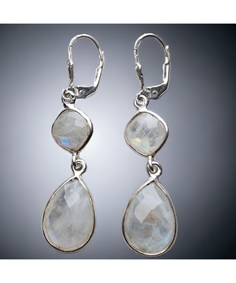 Boucles Pierre de lune facettée Argent 925