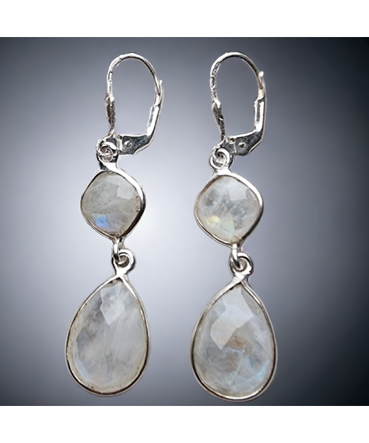 Boucles Pierre de lune facettée Argent 925