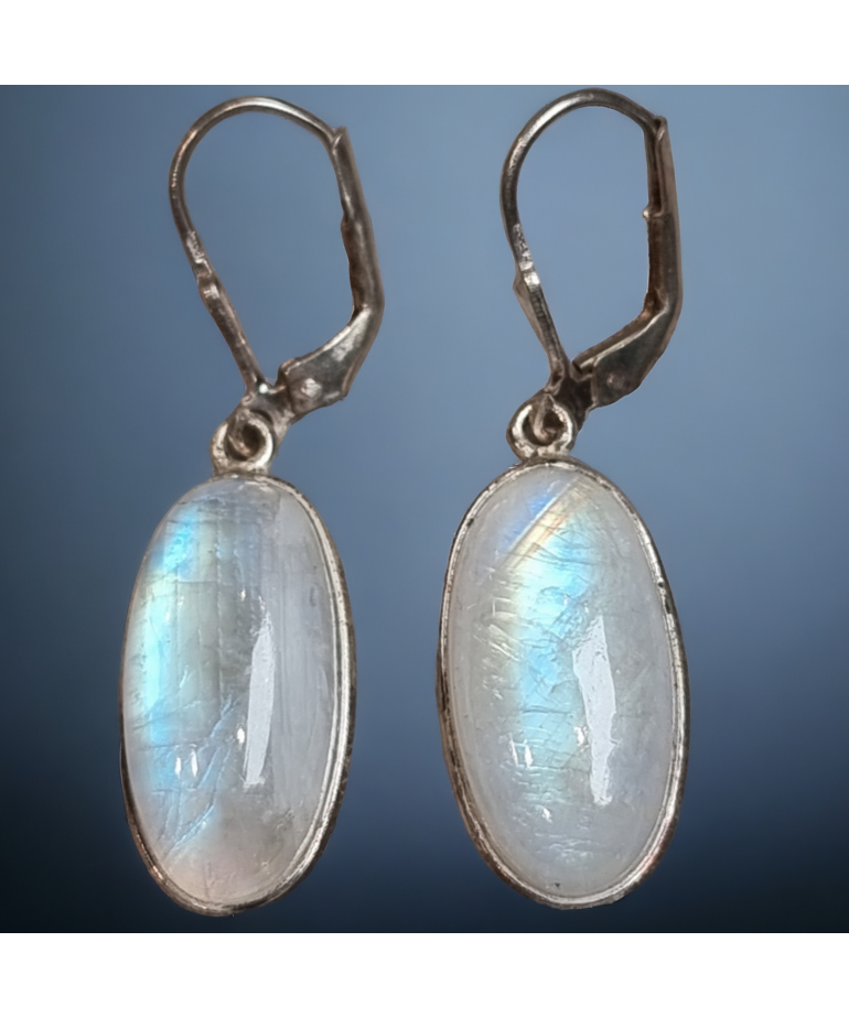 Boucles d'oreilles Pierre de lune ovale facettée Argent 925