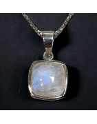 Pendentif Pierre de lune carrée & chaîne Argent 925