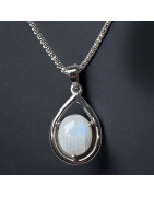 Pendentif Pierre de lune Goutte & chaîne Argent 925