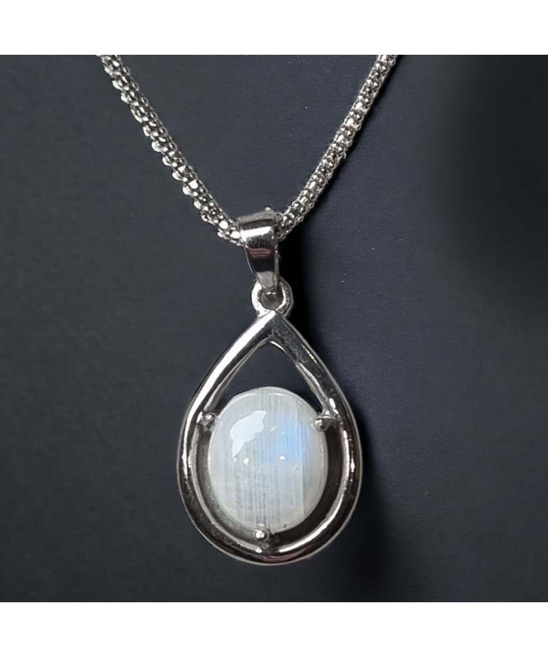 Pendentif Pierre de lune Goutte & chaîne Argent 925