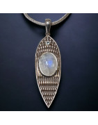 Pendentif Pierre de lune Ethnique & chaîne Argent 925