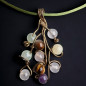 Pendentif Quartz rose Améthyste Œil de tigre Jade et calcite jaune sur cordon