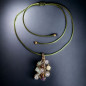 Pendentif Quartz rose Améthyste Œil de tigre Jade et calcite jaune sur cordon