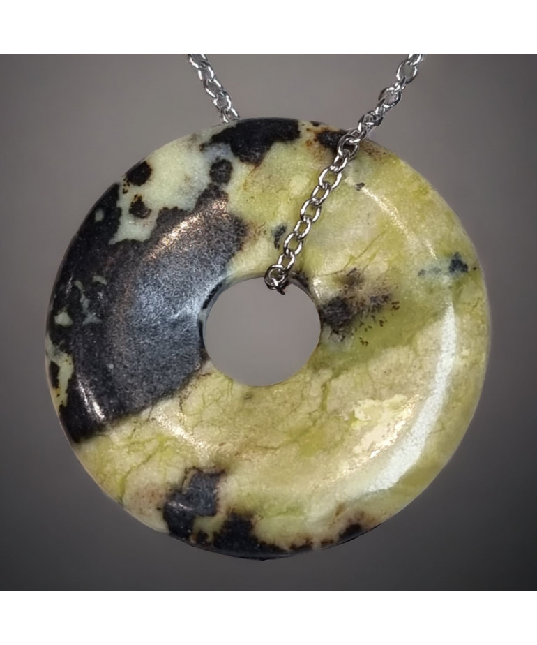 Pendentif Chrysoprase citron Donut avec chaîne