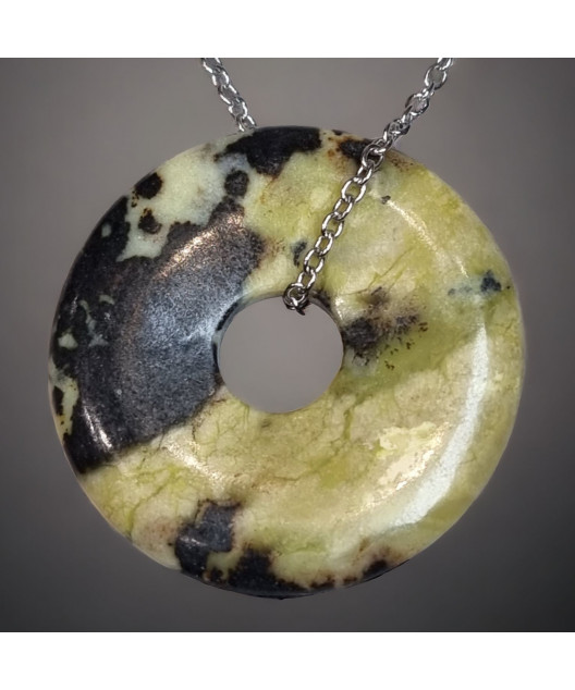 Pendentif Chrysoprase citron Donut avec chaîne