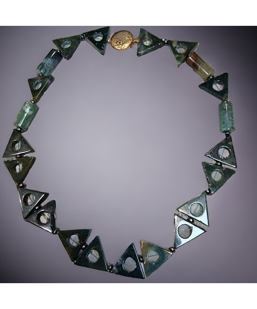Collier Agate mousse Triangles & Cylindres