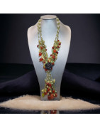 Collier Cornaline Quartz rose Péridot Jade & Fleur Onyx