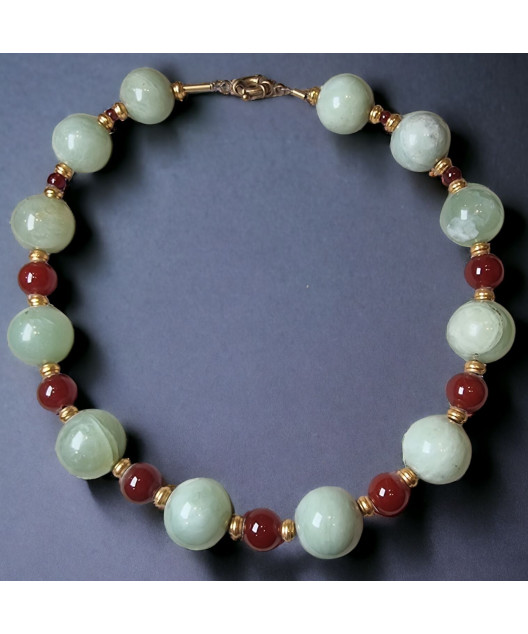 Collier Jade & Cornaline Pierres rondes