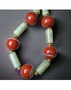 Collier Jade & Jaspe rouge pierres rondes & cylindriques