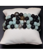 Bracelet Amazonite facettée et Pierres de lave 8mm