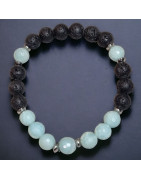 Bracelet Amazonite facettée et Pierres de lave 8mm