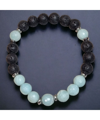 Bracelet Amazonite facettée et Pierres de lave 8mm