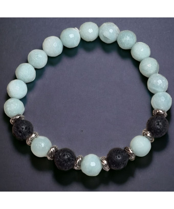 Bracelet Amazonite facettée et Pierres de lave 8mm
