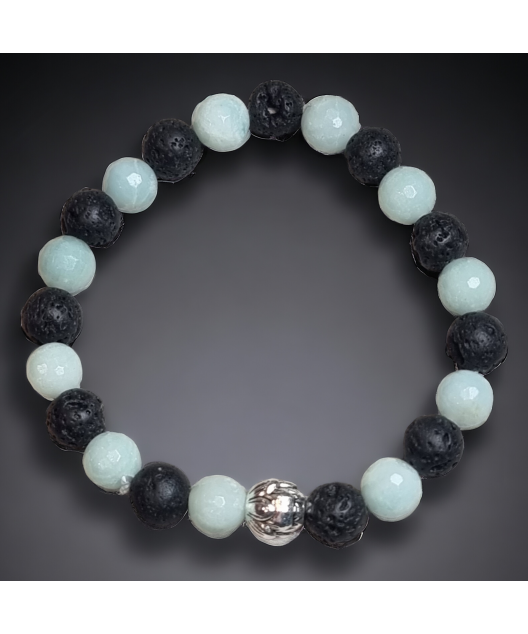 Bracelet Amazonite facettée et Pierres de lave 8mm