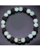 Bracelet Amazonite facettée et Pierres de lave 8mm