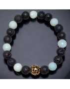 Bracelet Amazonite facettée et Pierres de lave 8mm