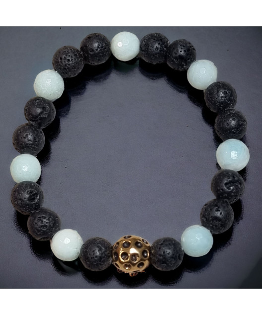 Bracelet Amazonite facettée et Pierres de lave 8mm