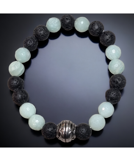 Bracelet Amazonite facettée et Pierres de lave 8mm