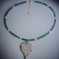 Pendentif Feuille Argent 925 sur collier Malachite