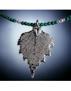 Pendentif Feuille Argent 925 sur collier Malachite