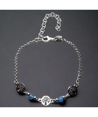 Bracelet Agate bleue & Arbres de vie Argent 925