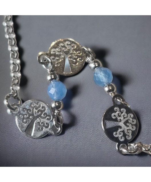 Bracelet Agate bleue & Arbres de vie Argent 925