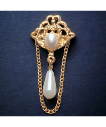 Broche Perles de verre Vintage plaquée or