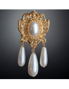 Broche Perles de verre Vintage plaquée or