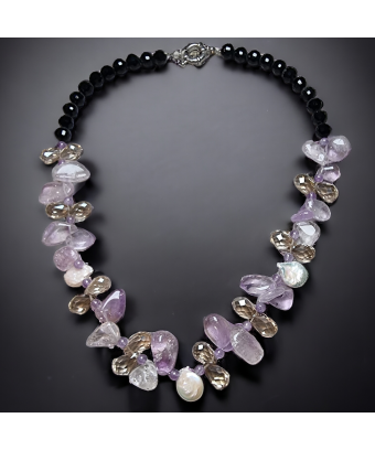 Collier Améthyste Citrine Onyx facetté & Perles baroque