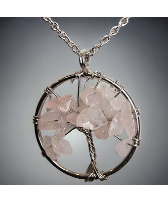 Pendentif Quartz rose Arbre de vie