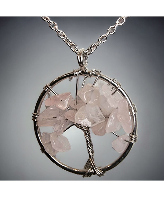 Pendentif Quartz rose Arbre de vie