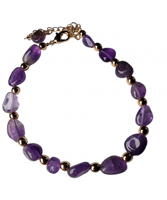 Bracelet Améthyste baroque acier doré avec fermoir
