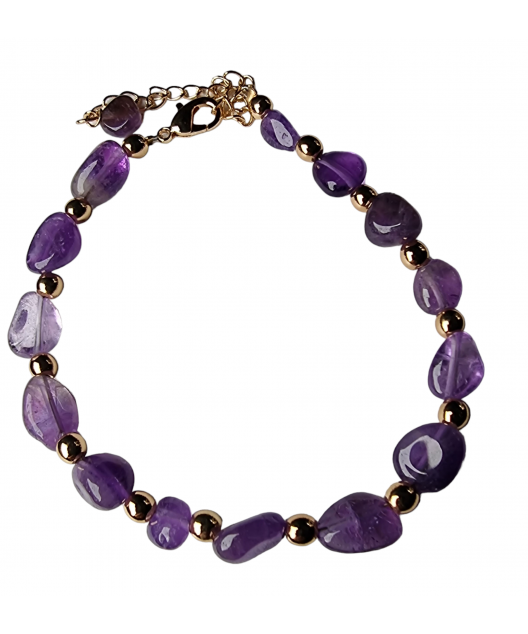 Bracelet Améthyste baroque acier doré avec fermoir