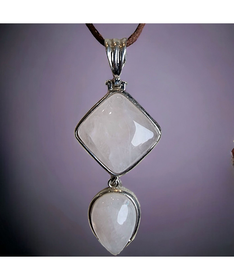 Pendentif Quartz rose Argent 925 sur cordon réglable