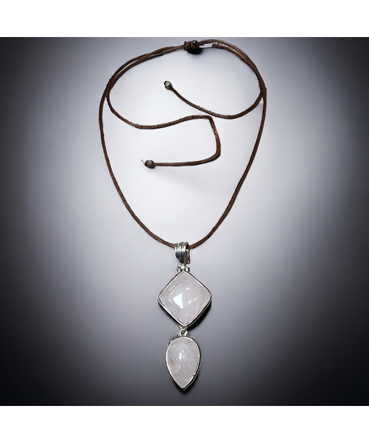Pendentif Quartz rose Argent 925 sur cordon réglable