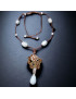 Collier Howlite & Fleur Email sur laiton