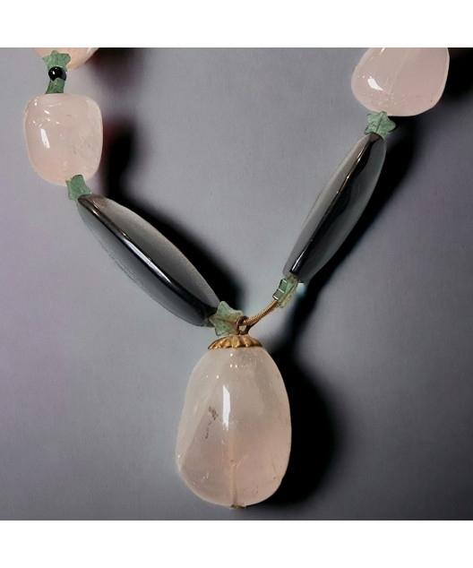 Collier Quartz rose & Onyx