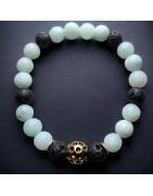 Bracelet Amazonite facettée et Pierres de lave 8mm