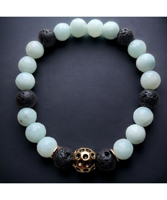 Bracelet Amazonite facettée et Pierres de lave 8mm