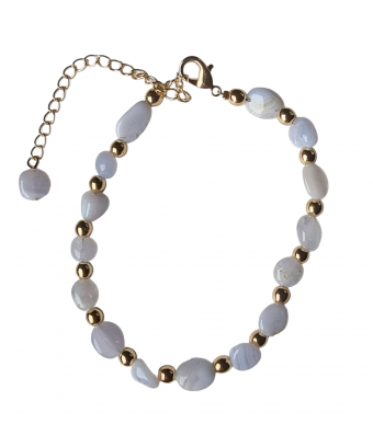 Bracelet Agate bleue baroque acier doré avec fermoir