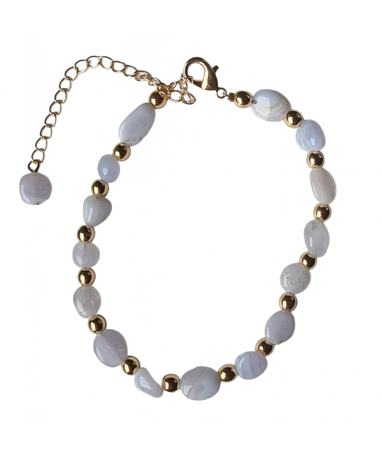 Bracelet Agate bleue baroque acier doré avec fermoir