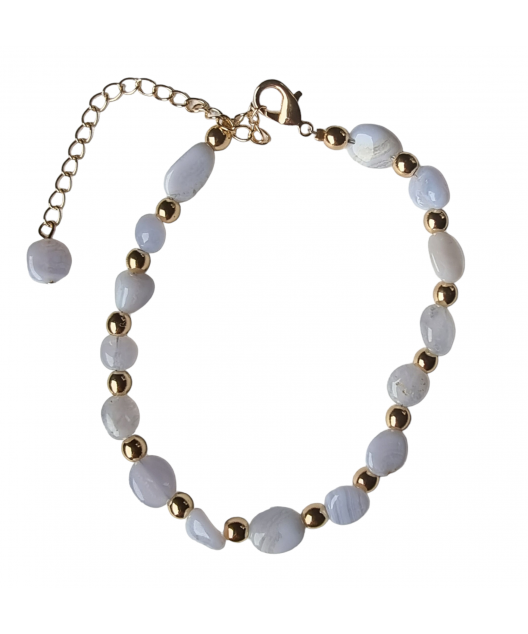 Bracelet Agate bleue baroque acier doré avec fermoir