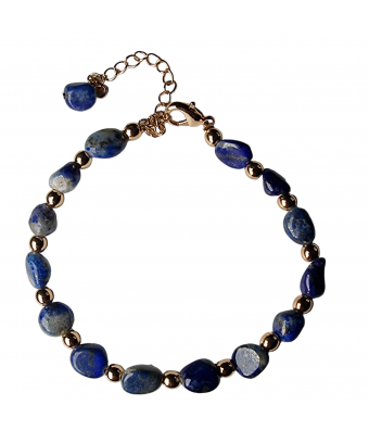 Bracelet Lapis-lazuli baroque acier doré avec fermoir