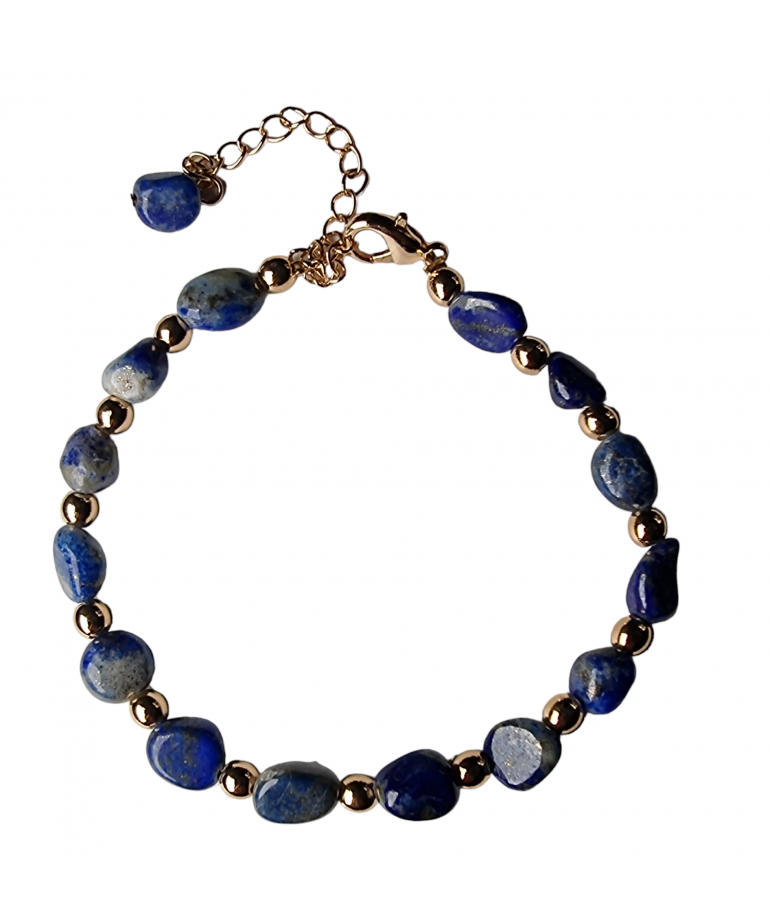 Bracelet Lapis-lazuli baroque acier doré avec fermoir