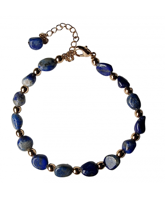 Bracelet Lapis-lazuli baroque acier doré avec fermoir