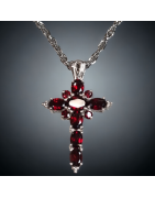 Pendentif Grenat Croix sur chaîne Argent 925